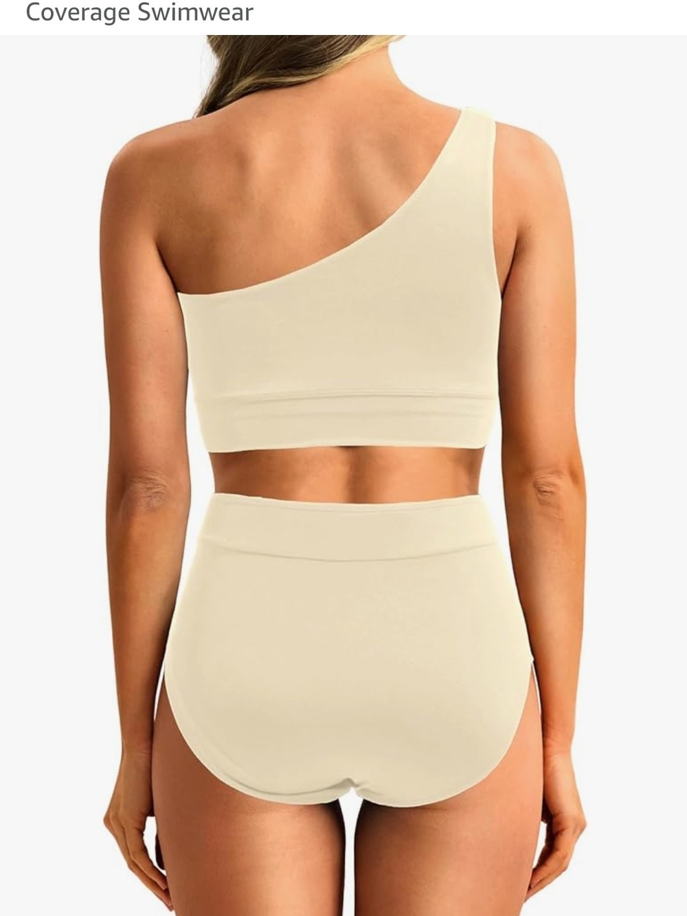 One-Shoulder High-Waist Bikini Set in Cream. Never Wore